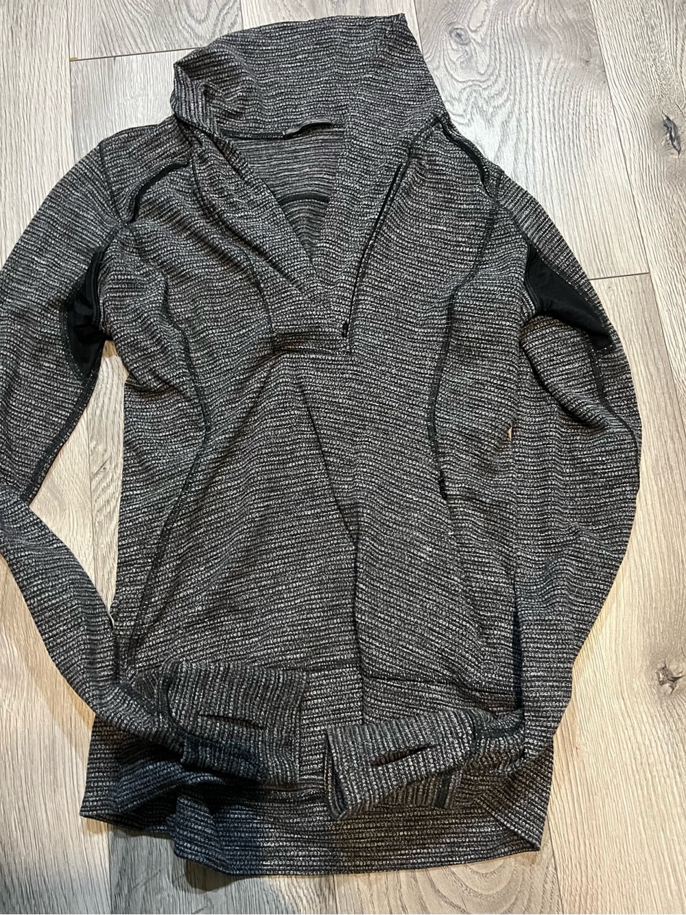 lululemon athletica Black & Gray Striped Neck Pullover